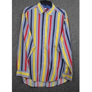 VTG Tommy Hilfiger Striped Colorblock Lion Crest Mens Medium Long Sleeve Shirt